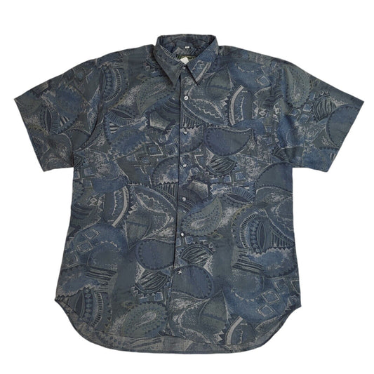 Latitude 90's Blue & Grey Abstract Short Sleeve Shirt Uk Men's Size Large