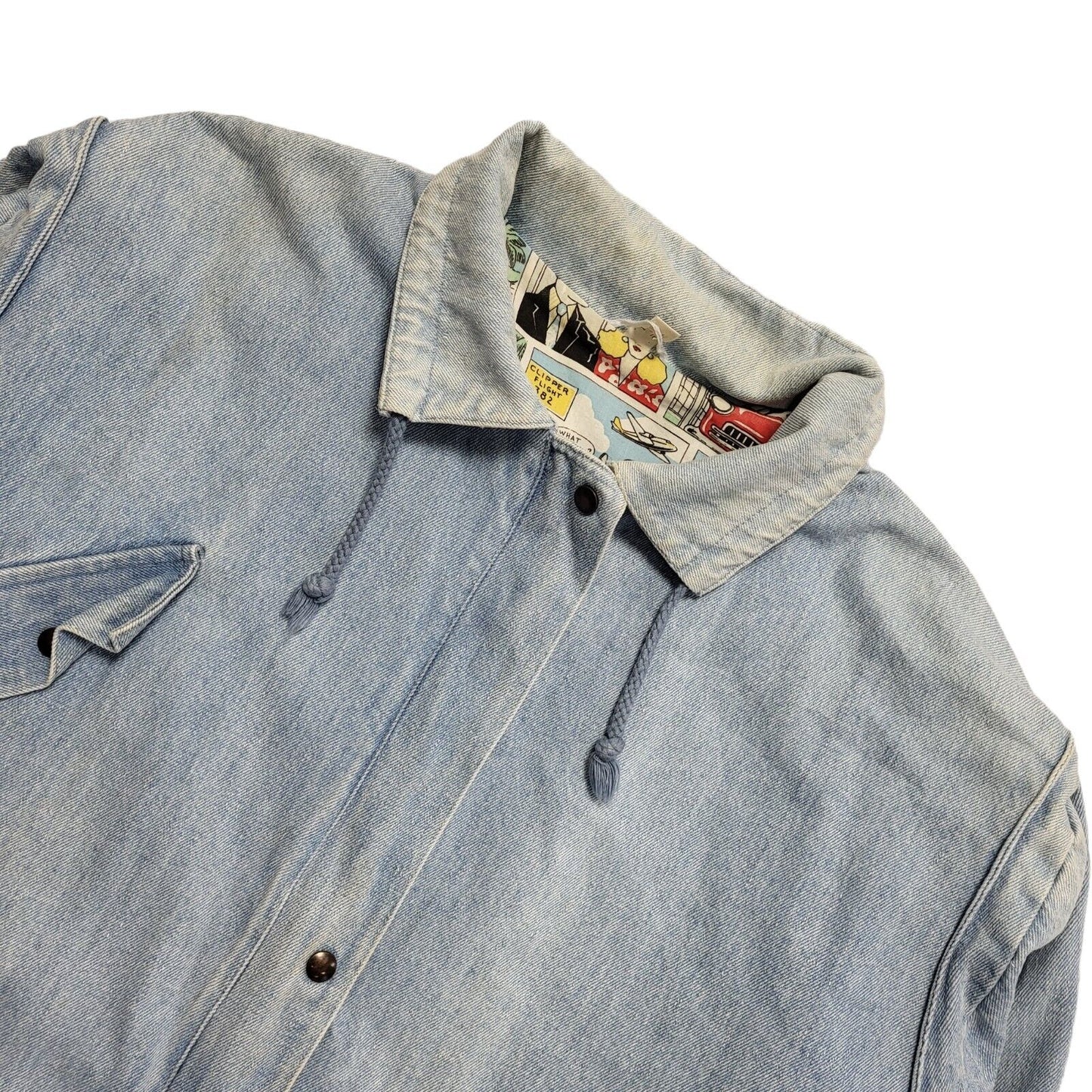 Vintage 80s Light Blue Zip & Snap Denim Jacket Uk Women's Size 16