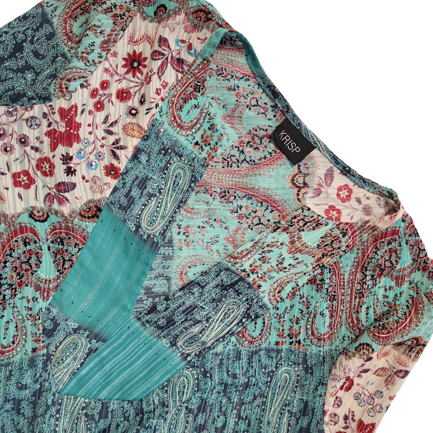 Krisp Vintage 90s Green & Red Floral Long Sleeve Blouse Womens UK 12