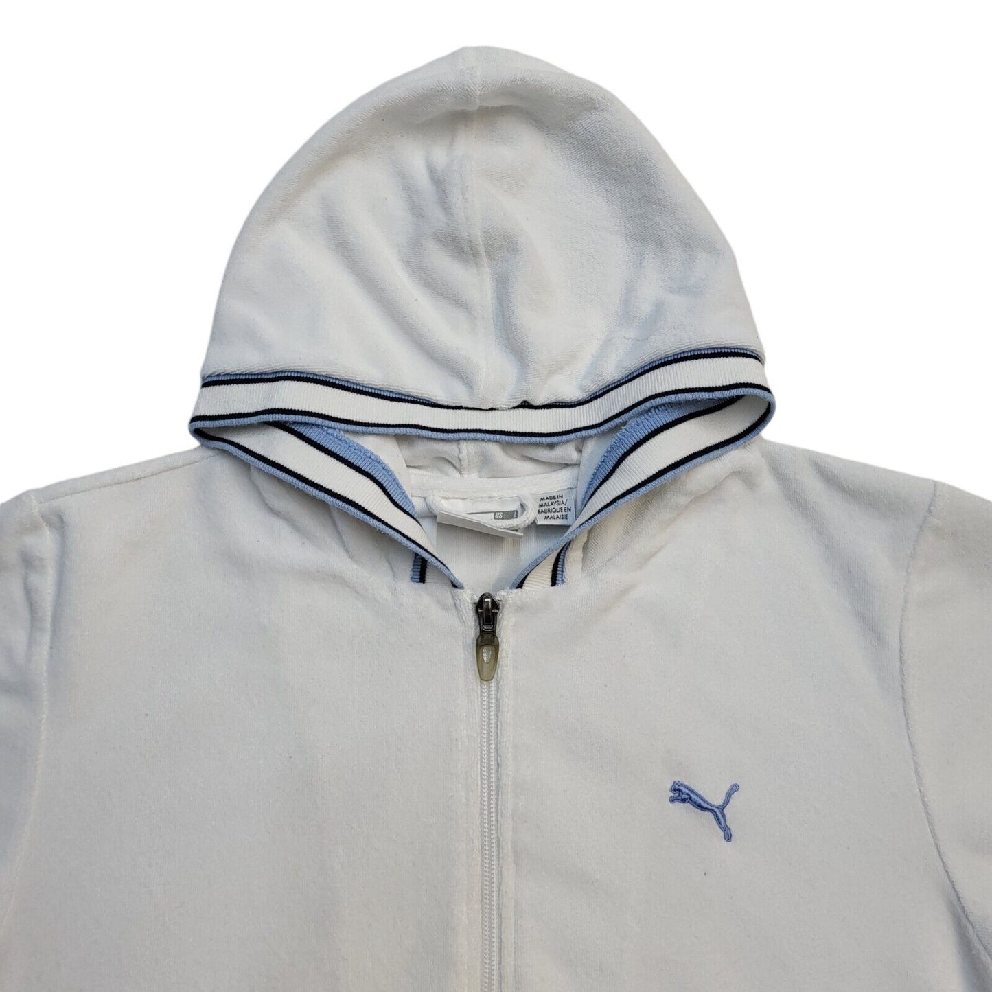 Puma Y2K White Full Zip Short Sleeve Sweatshirt Hoodie UK Women's Size 14