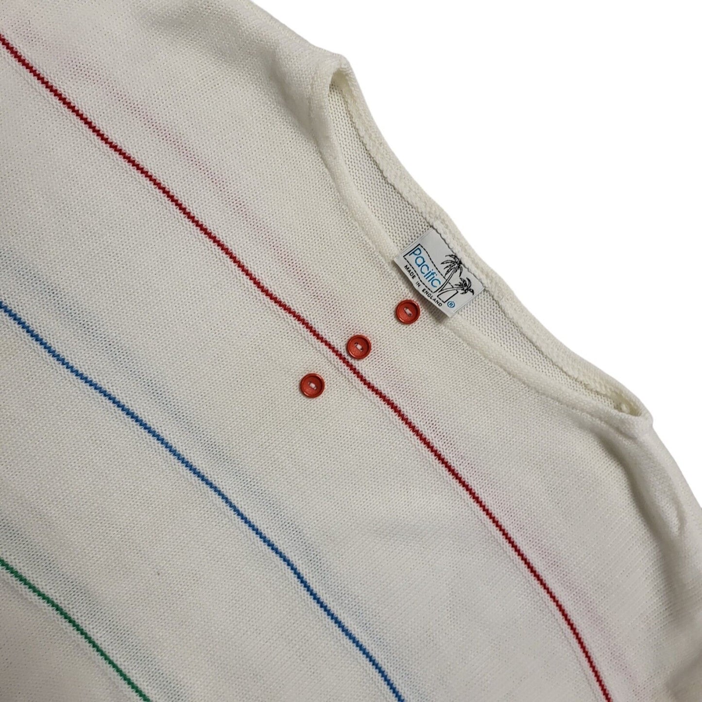 Pacific 80s Vintage White Striped Sleeveless Top Uk Women's Size 16