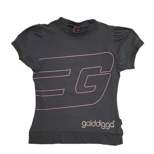 Golddigga Vintage Y2K Grey Short Sleeve T-Shirt Womens UK Size L