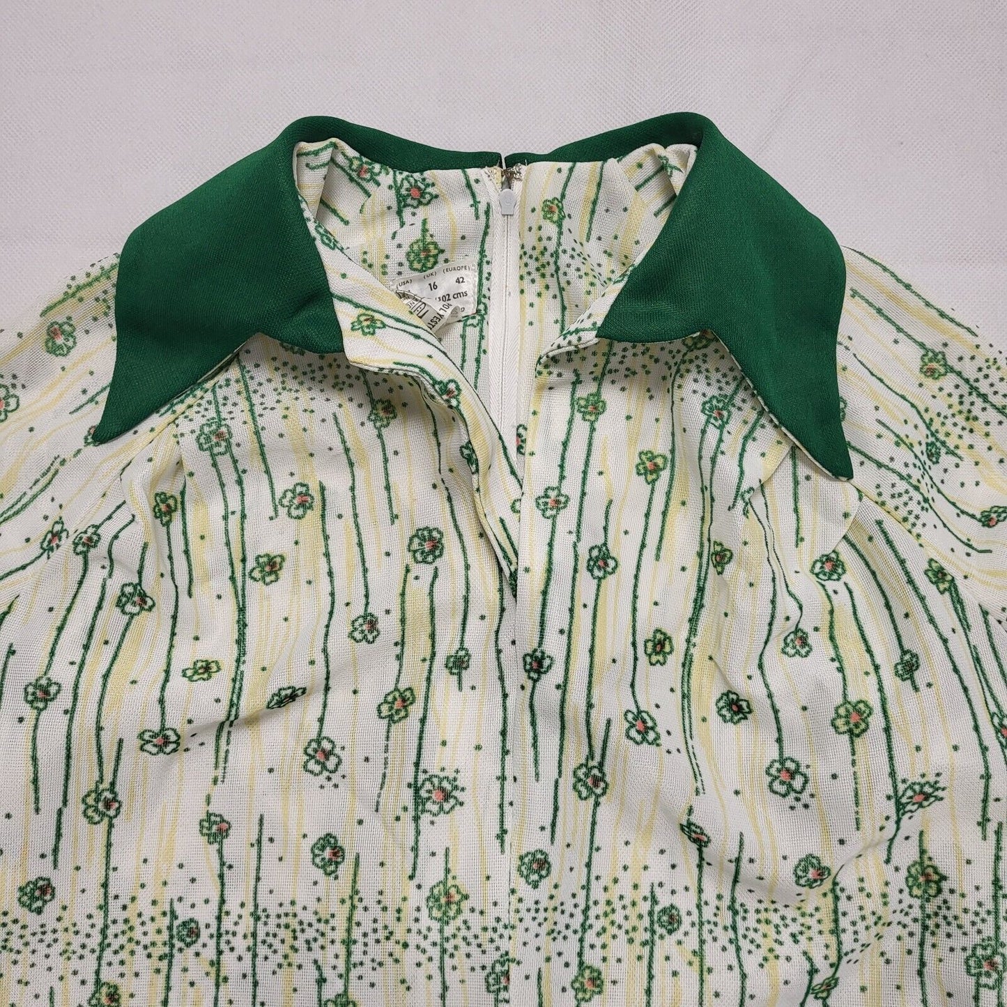 Vintage 70s Green Geometriic Shift Daywear Dress Uk Women's Size 12-14