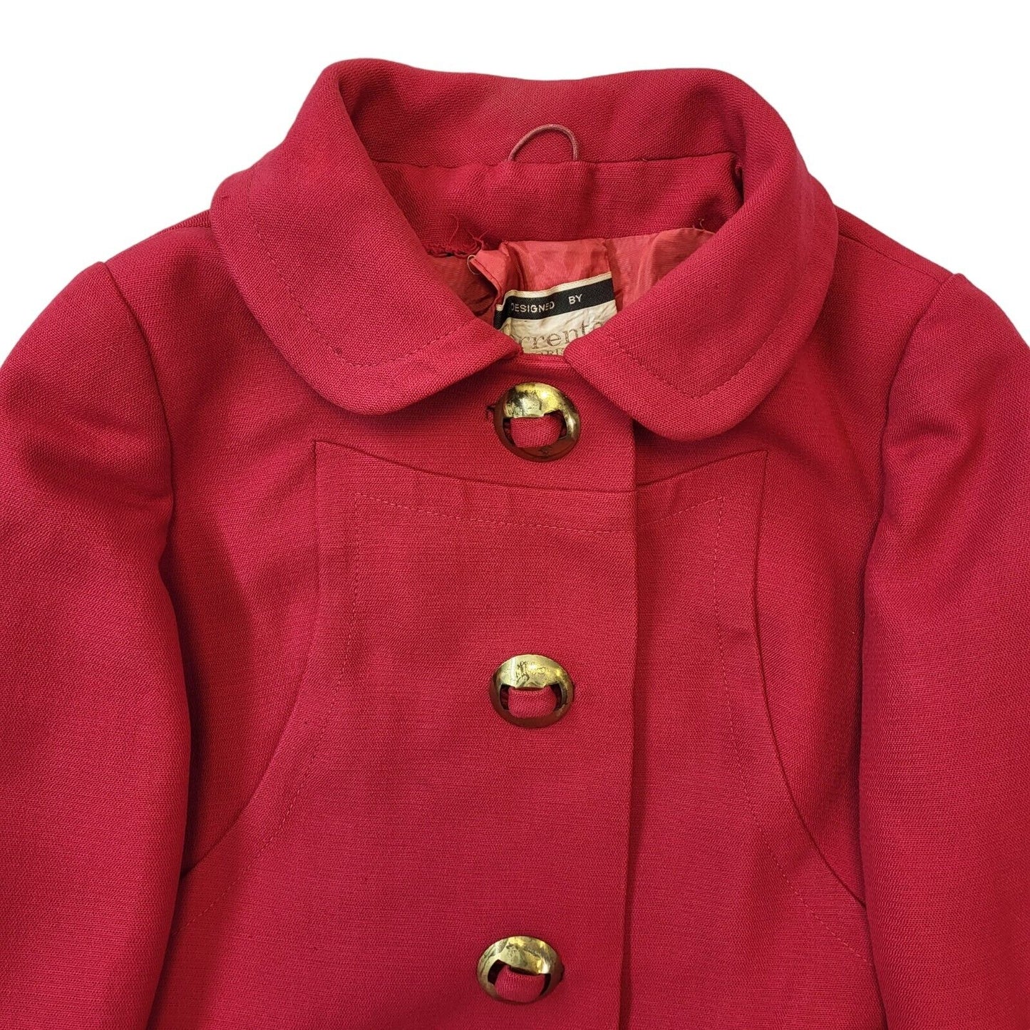 Torrente 60's Vintage Pink Button Up Collared Coat Women UK 12 EU 40