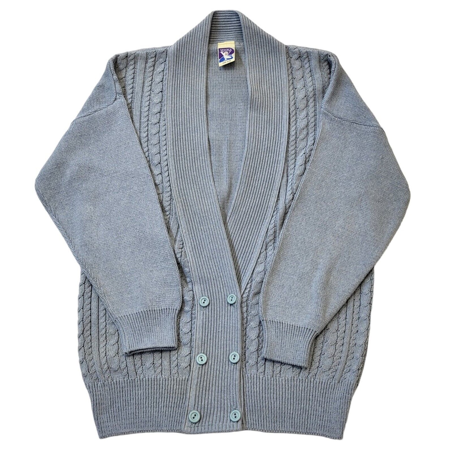 Yessica 80s Vintage Pale Blue Button Up Cardigan Women's One Size XL/XXL