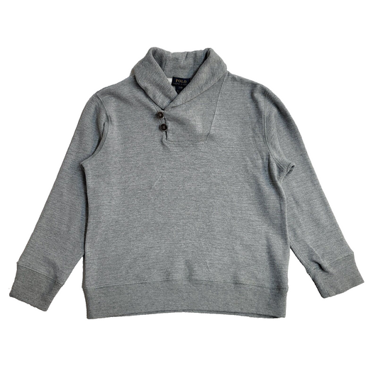 Polo Ralph Lauren Y2K Grey Button Long Sleeve Sweatshirt Boy's S Age 8