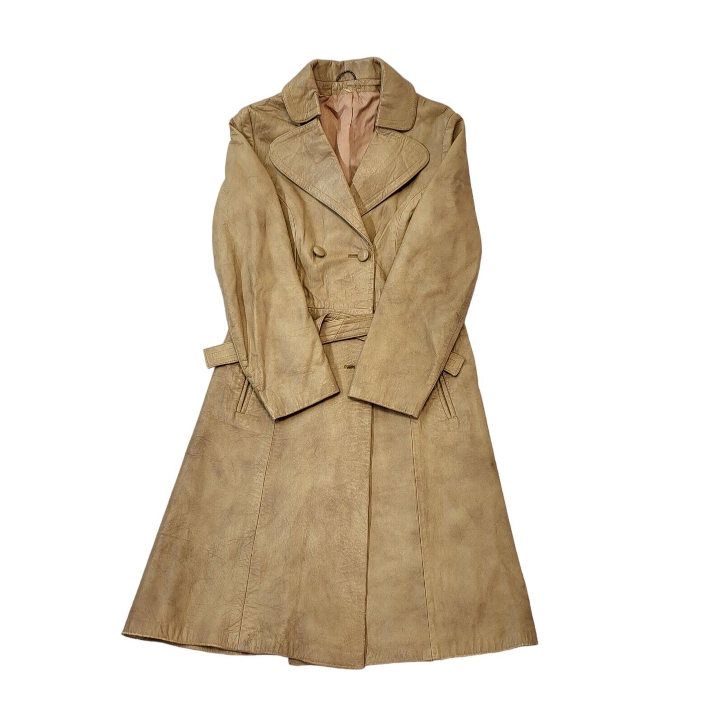 Vintage 70s Vintage Beige Belted Button Up Leather Jacket Women's Size M