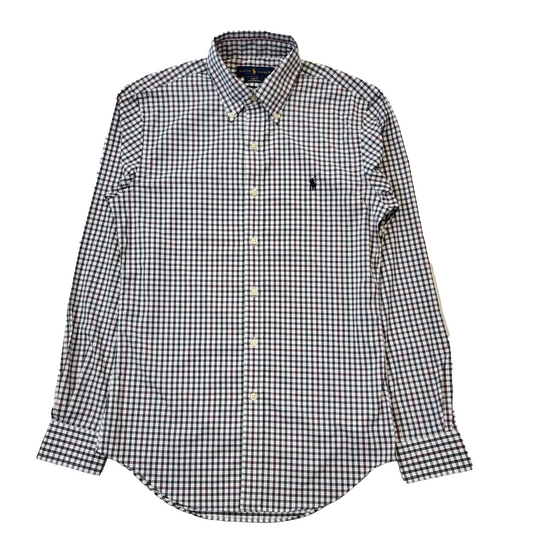 Polo Ralph Lauren White & Red Check Slim Long Sleeve Shirt Men's Size S Eu 46