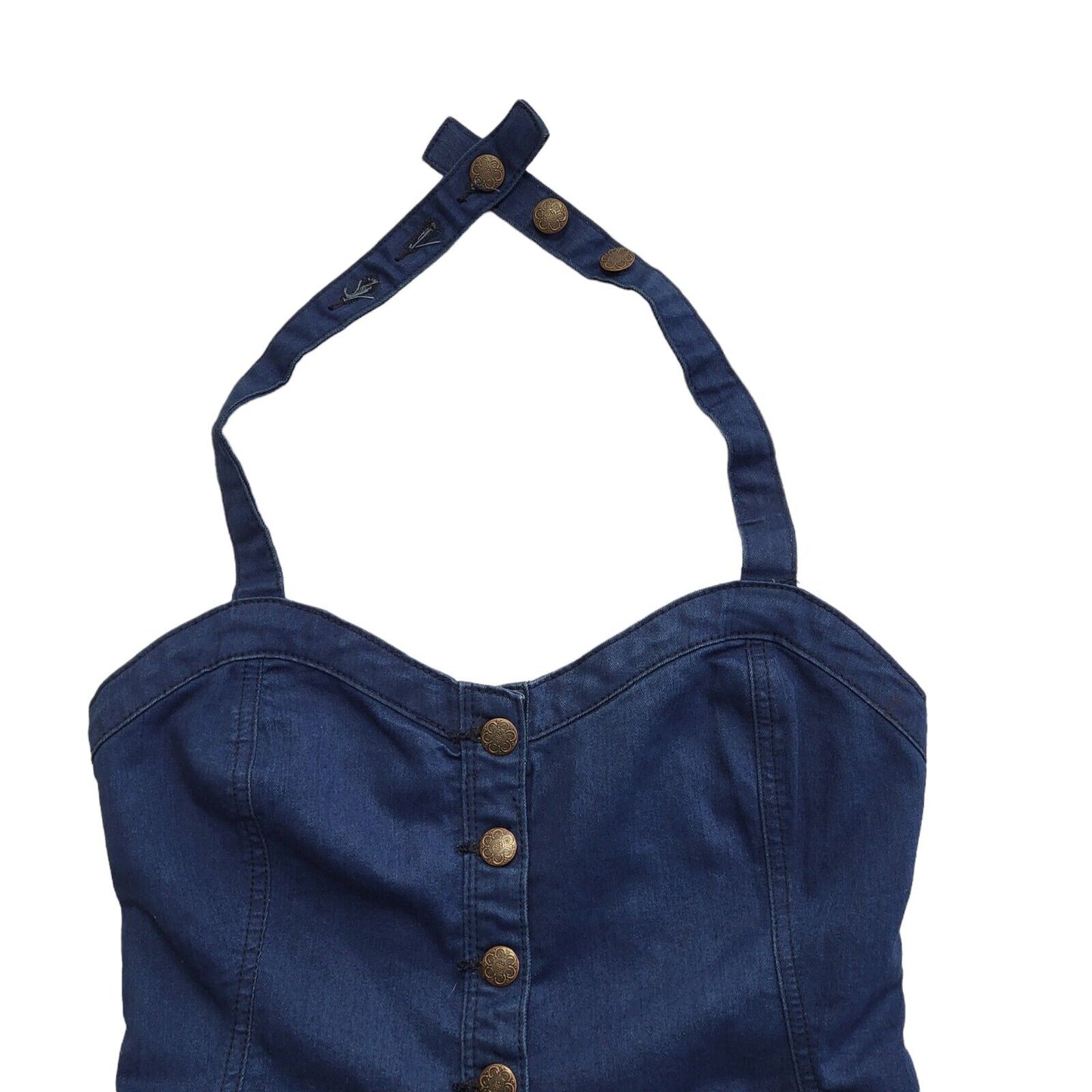 YesYes Vintage Y2K Blue Button Halterneck Playsuit Womens UK Size 8