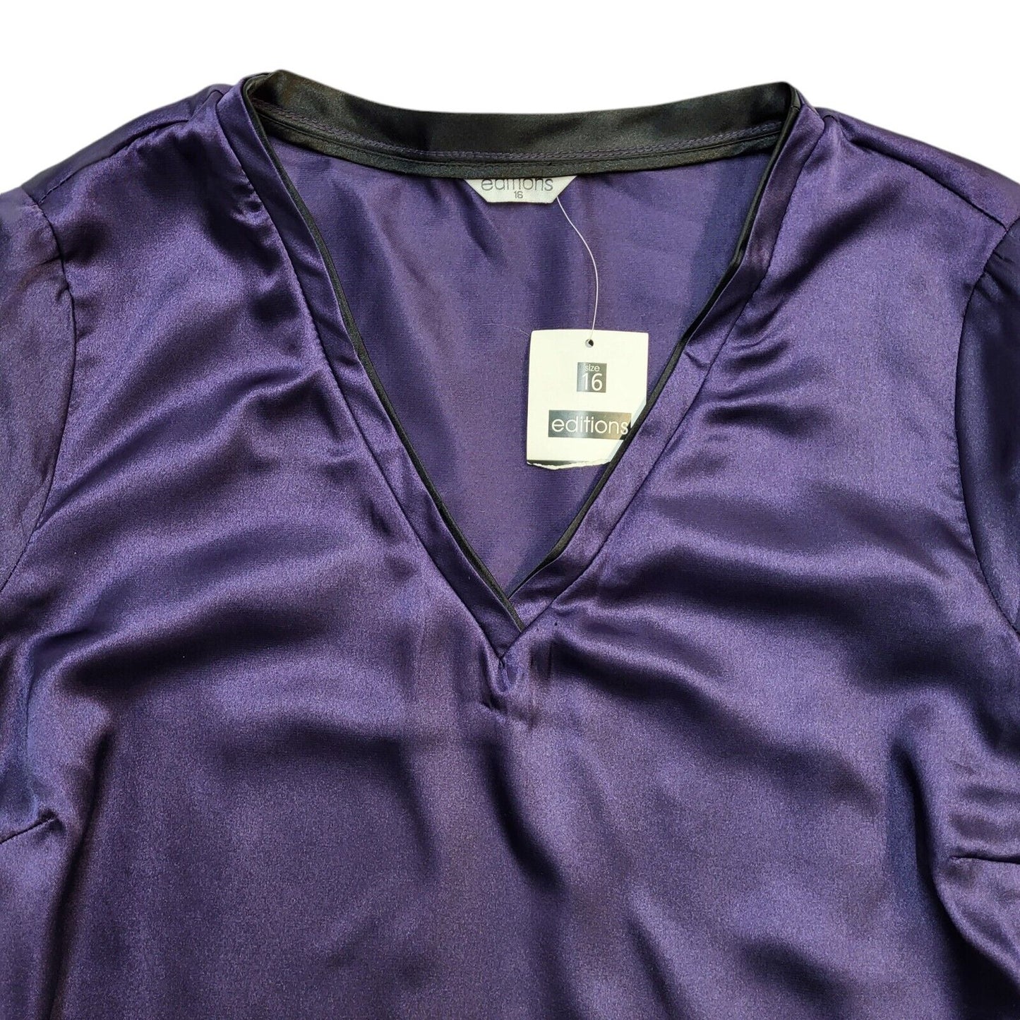 Editions Vintage Y2K V-Neck Purple Satin Long Sleeve Top BNWT Women's UK 16