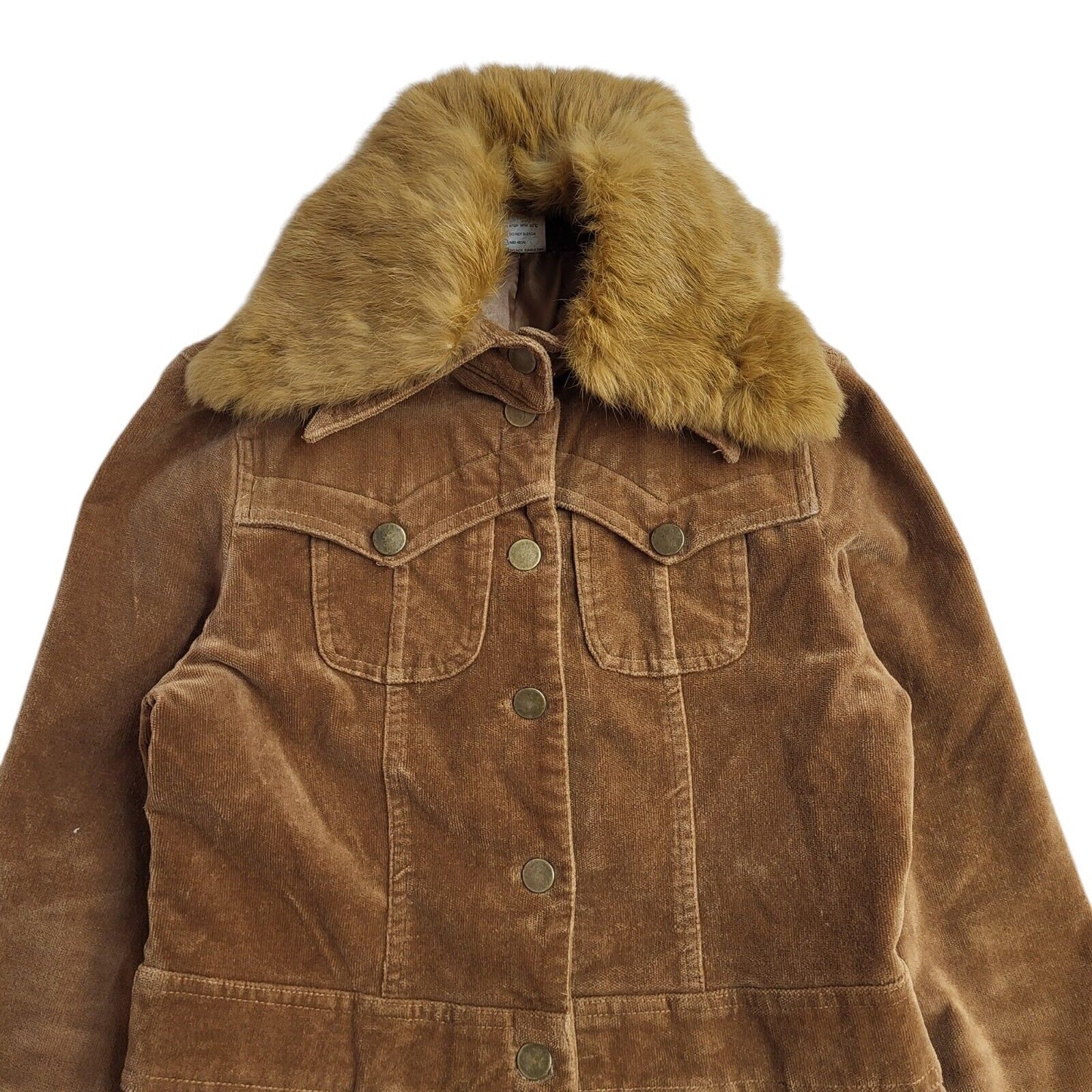 Red Cherry Brown 80s Buttons Corduroy Coat Uk Girl's Size 11 Years