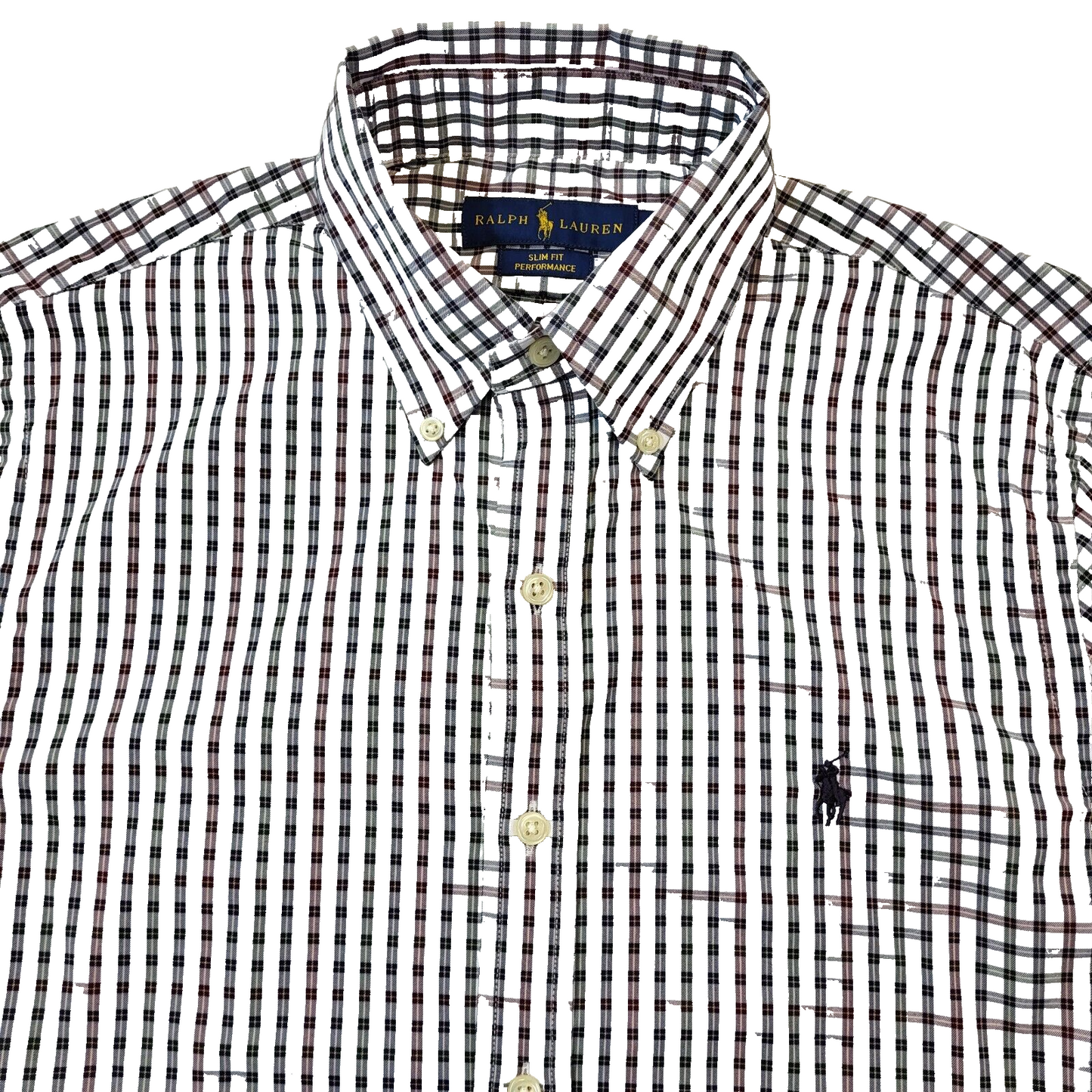 Polo Ralph Lauren White & Red Check Slim Long Sleeve Shirt Men's Size S Eu 46