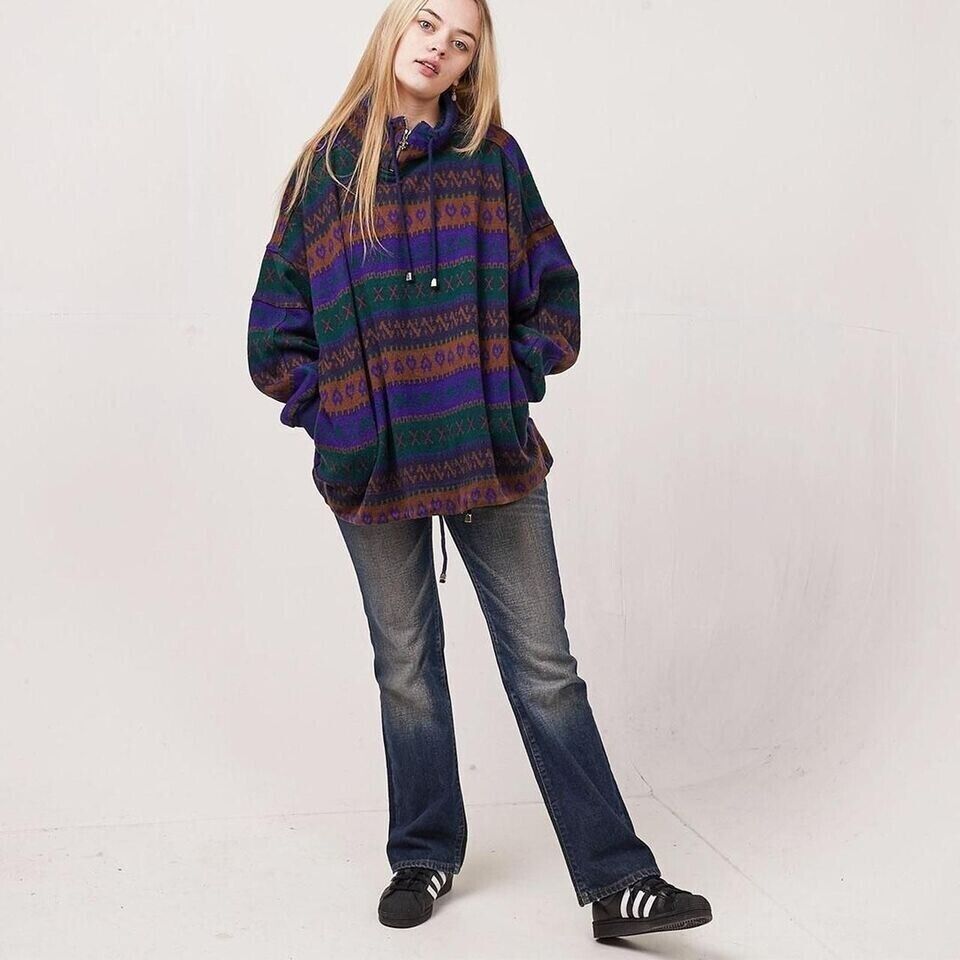 Energie Vintage 90's Brown & Purple Retro Zip Jumper Womens UK Size L