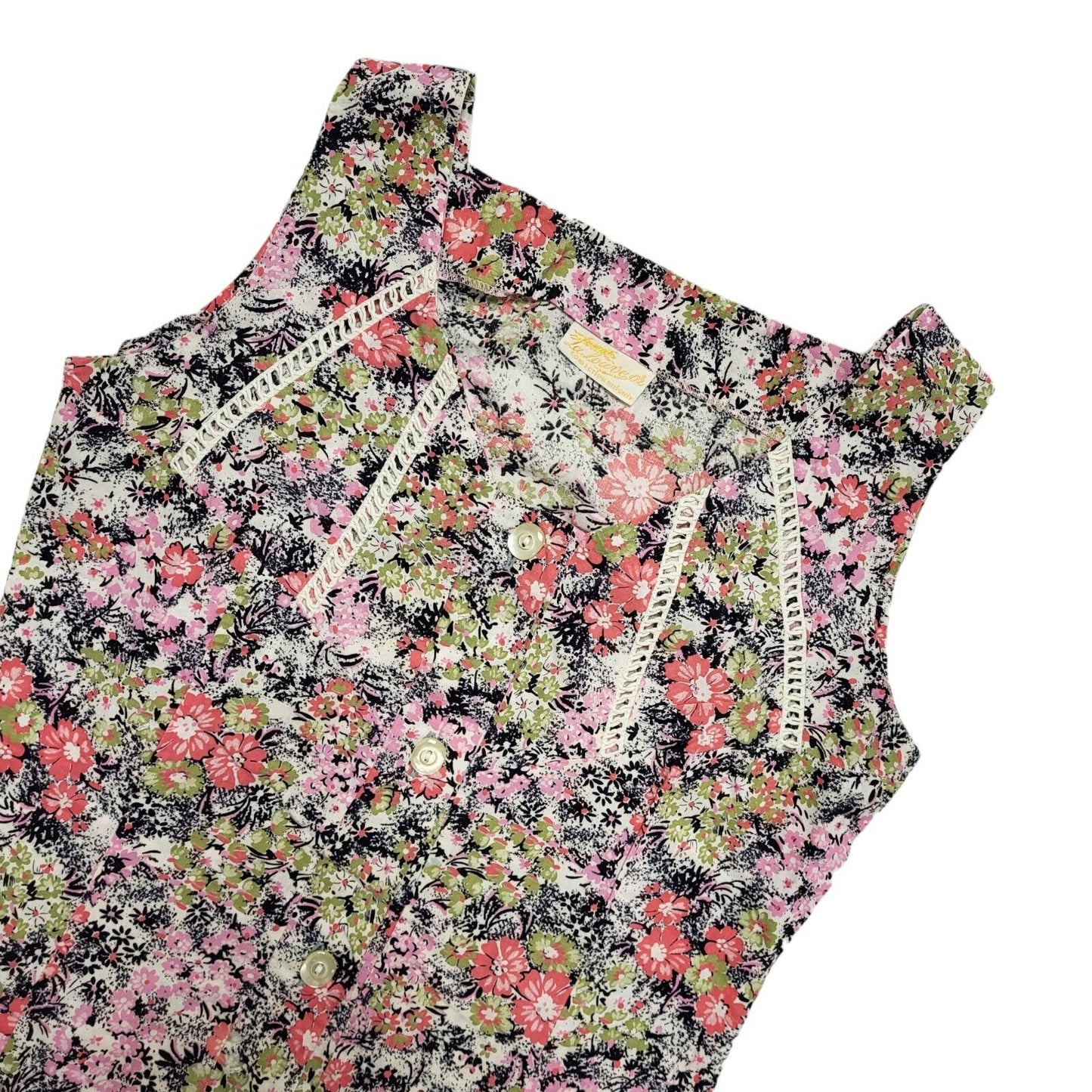 La Louise Vintage 60s Pink Green Sleeveless Dress Uk Women's Size 10