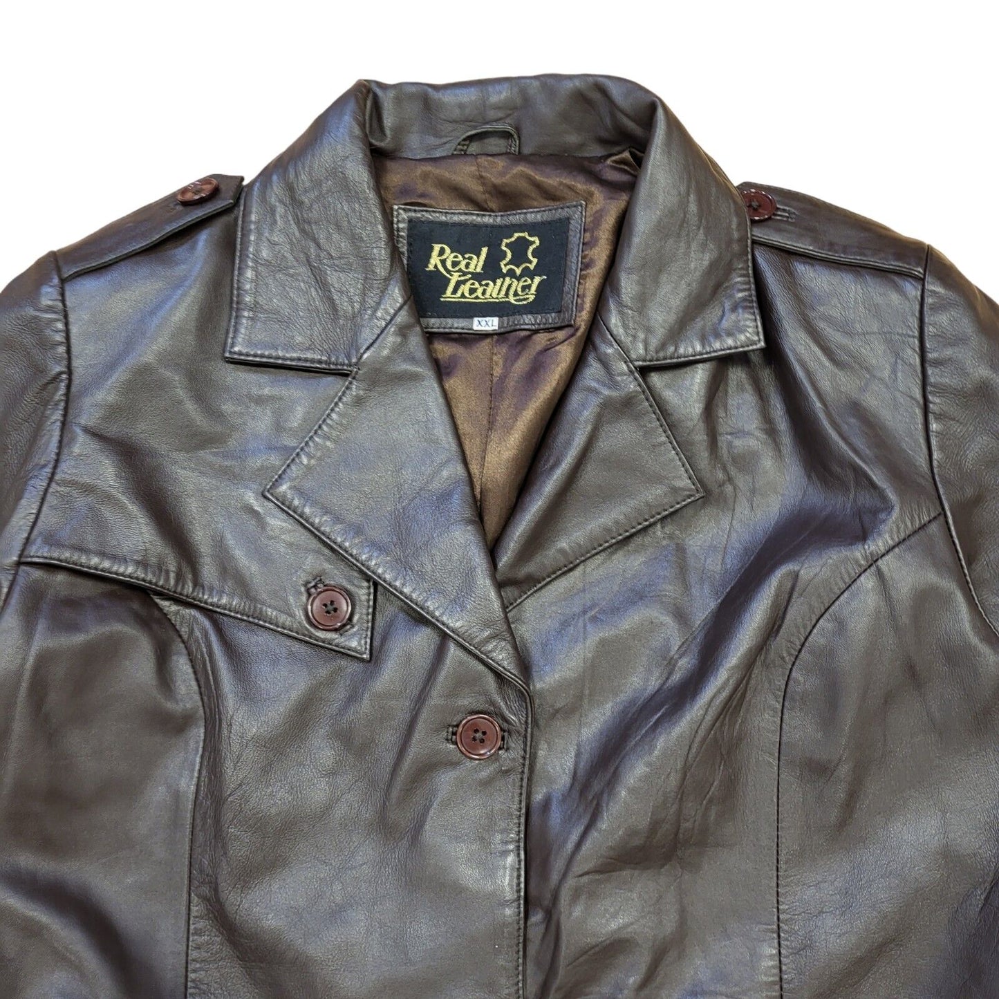 Real Leather Vintage 90s Brown Leather Rain Coat Women's Size 2XL