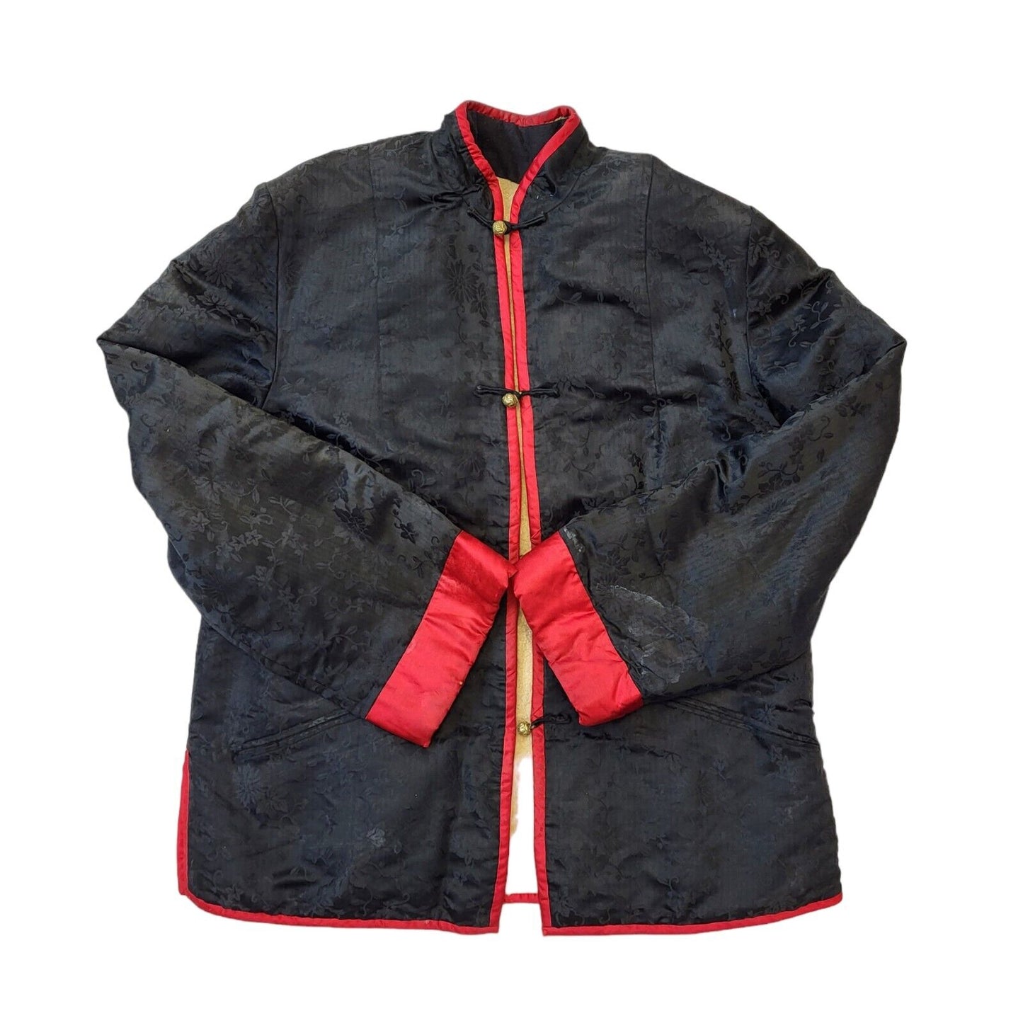 60's Vintage Japanese Black Red Floral Toggle Womens Jacket UK 16 EU 44