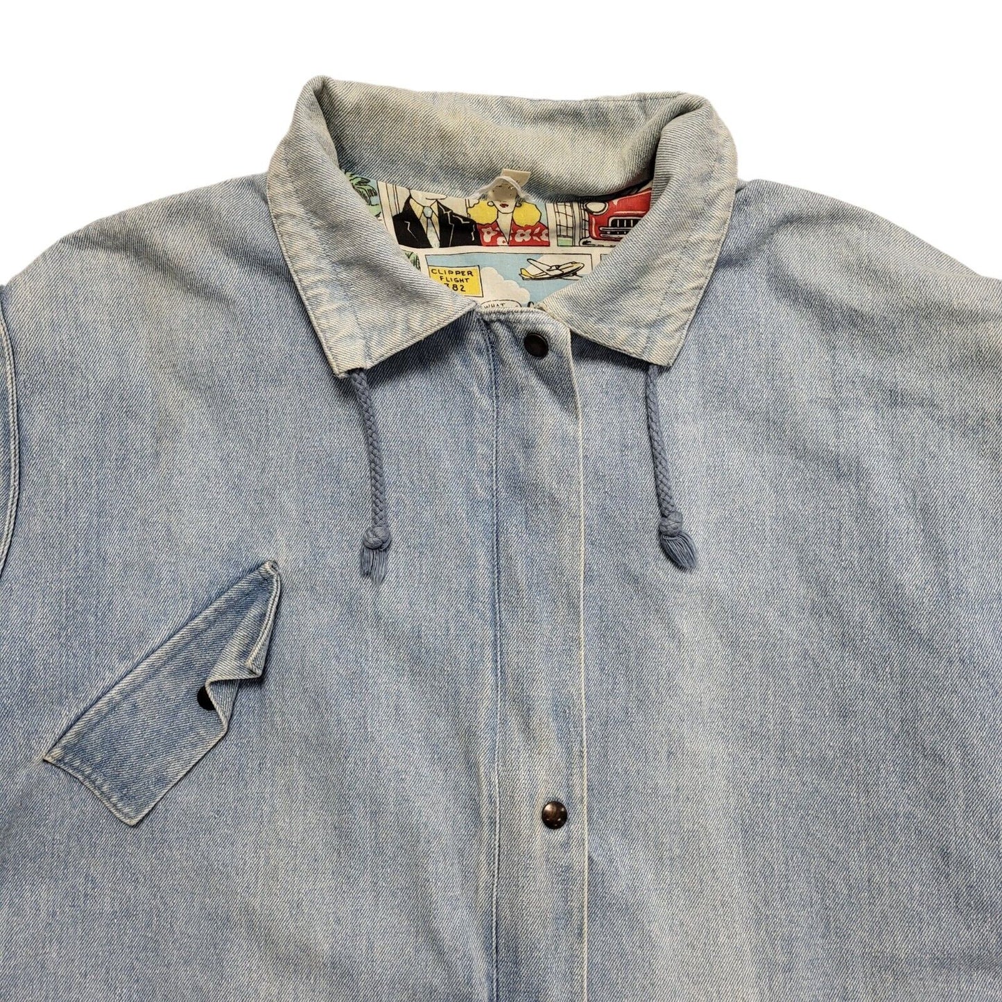 Vintage 80s Light Blue Zip & Snap Denim Jacket Uk Women's Size 16