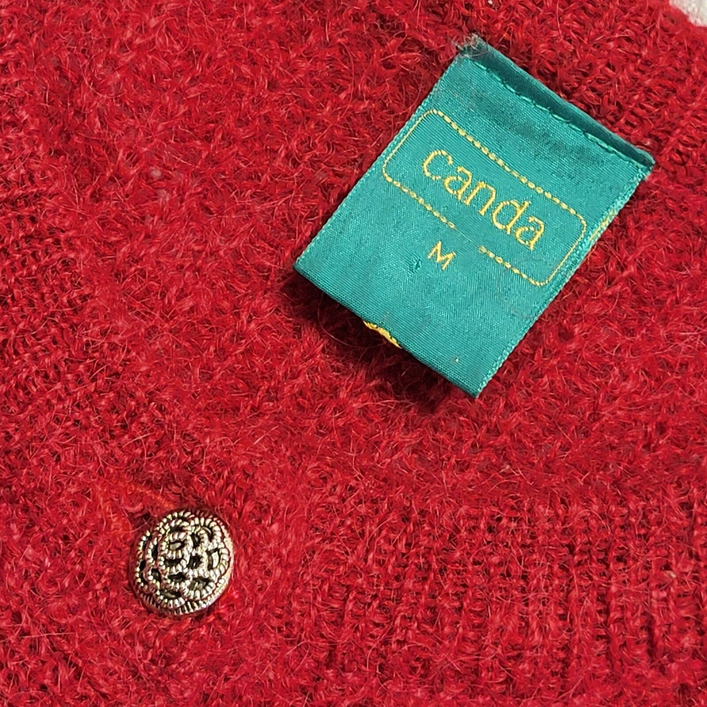 Canda C&A 90s Vintage Red Wool Button-Up Cardigan Uk Women's Size Medium