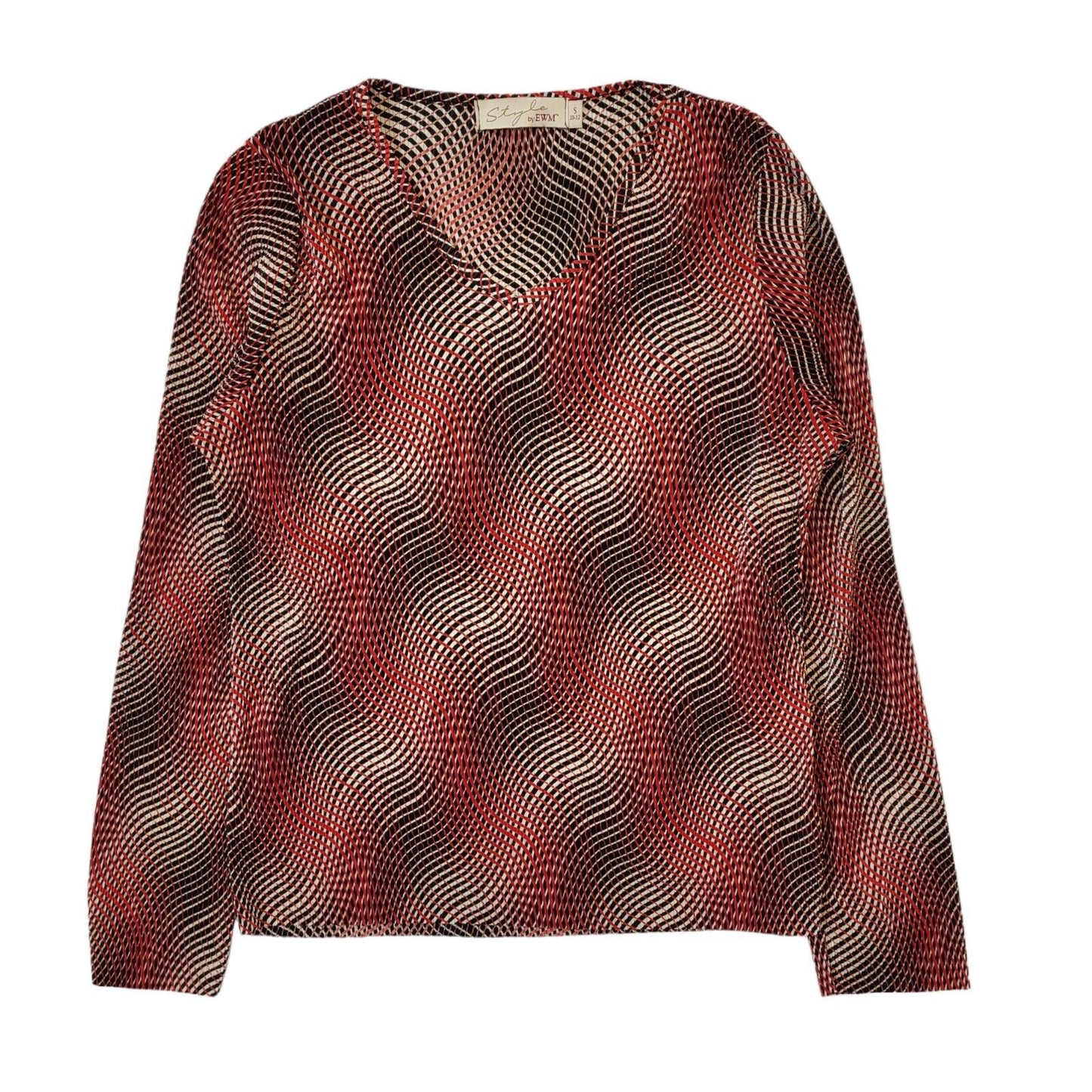 Style 90s Vintage Red Abstract Long Sleeve Top Women's Size S Eu 36