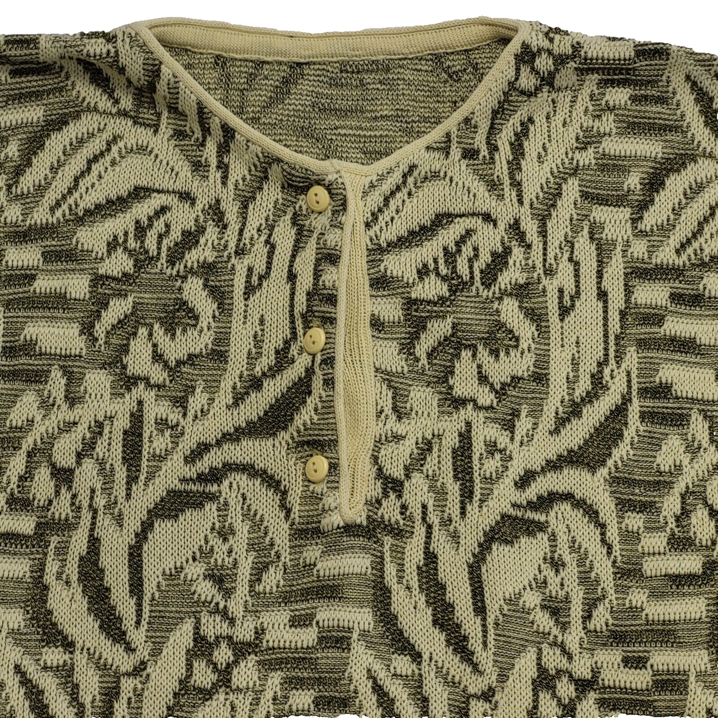 Vintage 90's Khaki Green Patterned 1/4 Button Jumper UK Womens Size XL