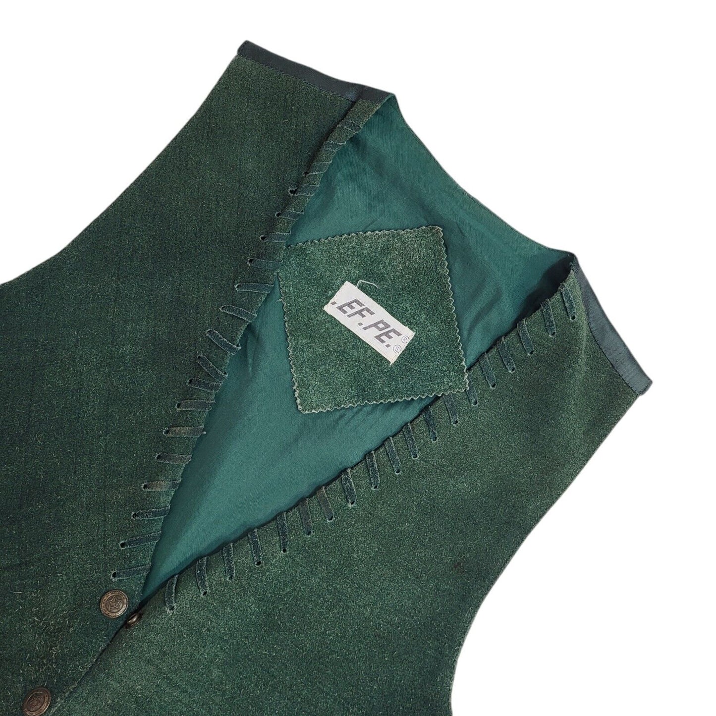 EP.PE Green 80s Suede Leather Snap Fasten Waistcoat Uk Women's Size 12
