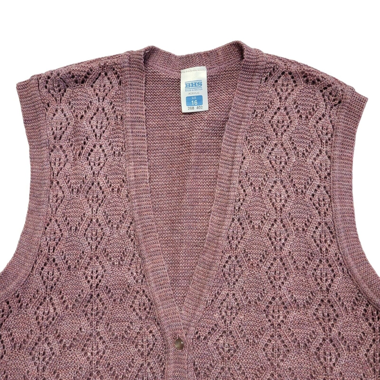 BHS Pink 80s Vintage Sleeveless Button Cardigan Uk Women's Size 16