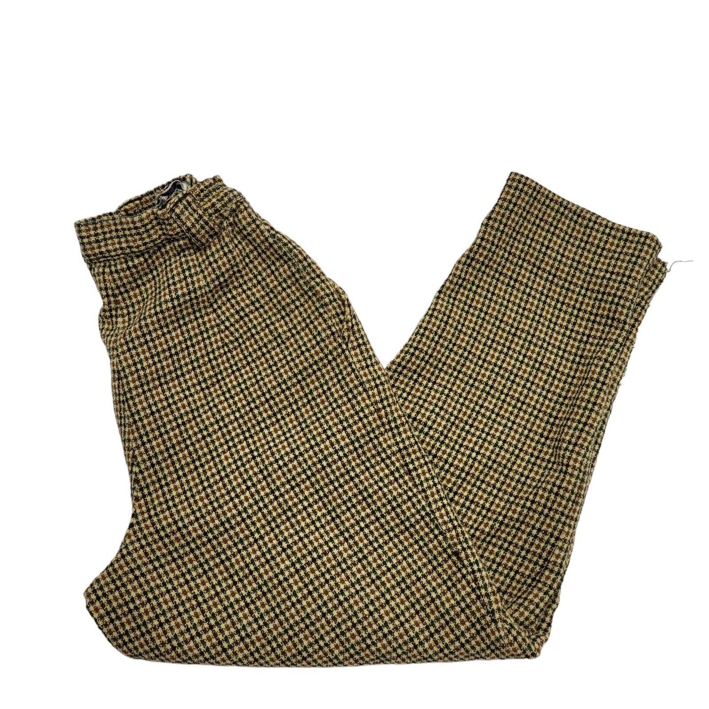 C&A 90s Khaki & Tan Check Casual Trousers Uk Women's 10 W28 L26