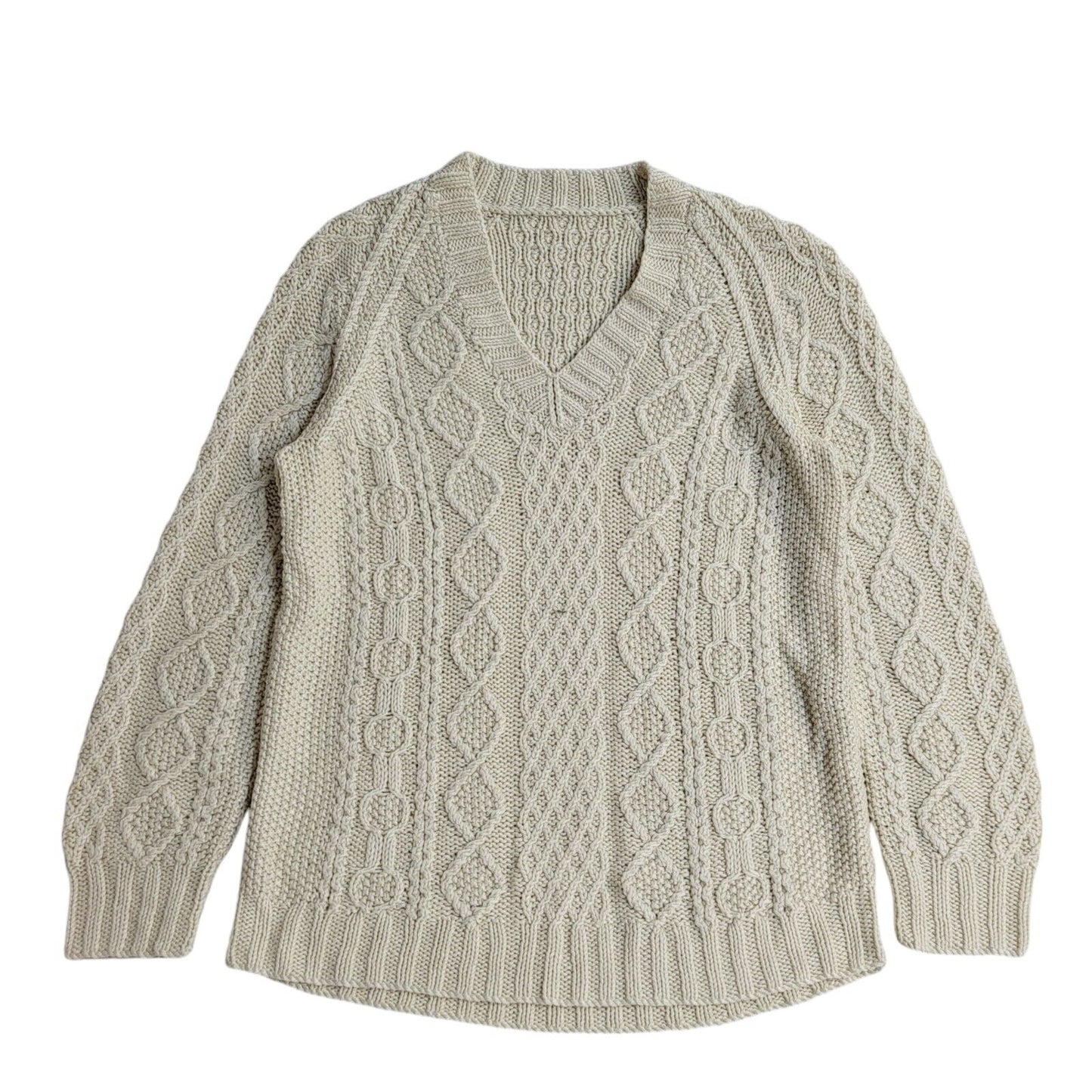 Vintage 90's V-Neck Cream Knit Jumper UK Women's Size 12