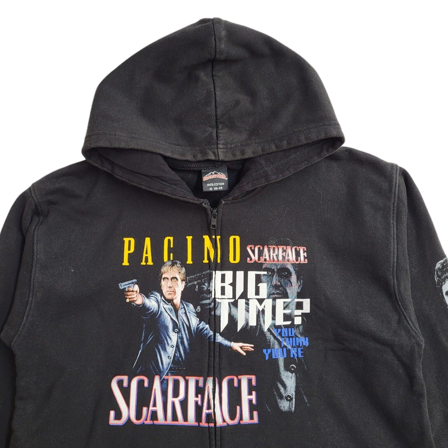 Rock@Tees Black Scarface Pacino Full Zip Black Hoodie Men's UK Size XL