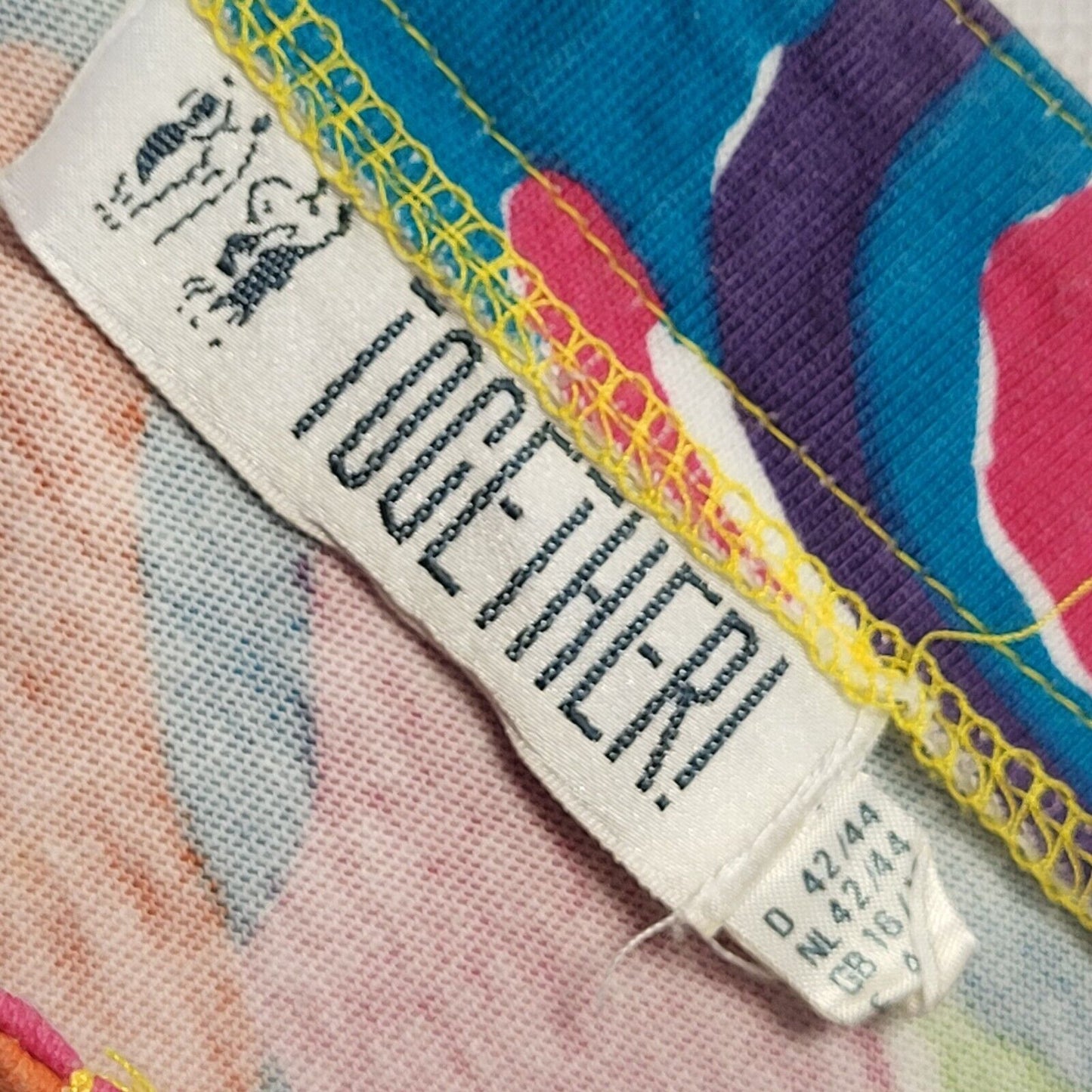 Together Vintage 90s Multicoloured Henley Short Sleeve T-Shirt Womens UK 16/18