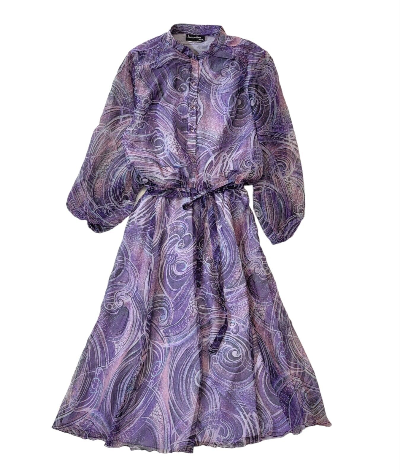Jacqueline Eve 70s Vintage Purple Buttoned Long Sleeve Dress Women's Size 12