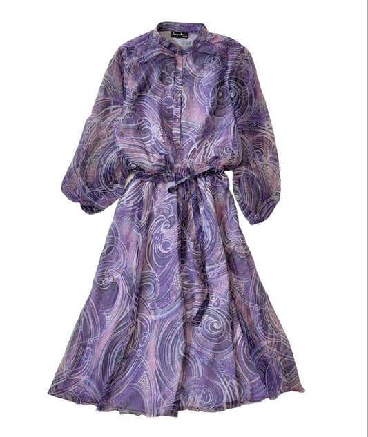 Jacqueline Eve 70s Vintage Purple Buttoned Long Sleeve Dress Women's Size 12