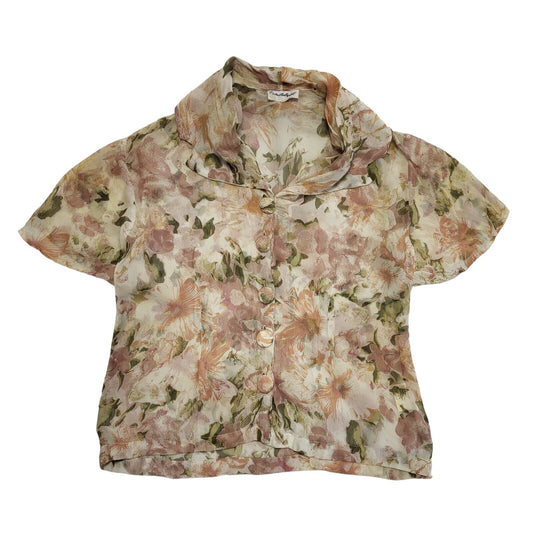 Miss Selfridge Vintage 80s Floral Brown Shirt blouse Women's Uk 12