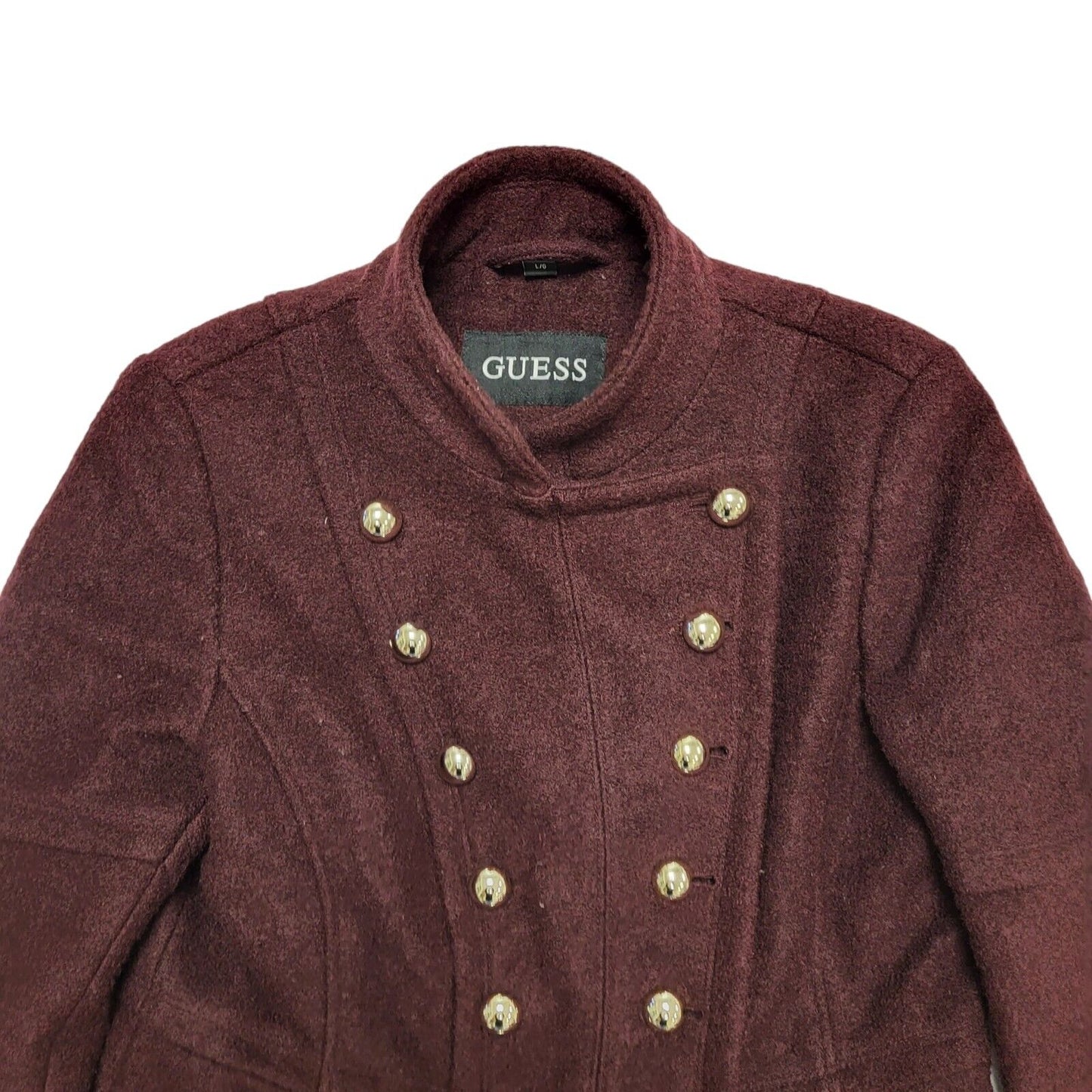 Guess Y2K Maroon Military Coat Womens UK Size Large
