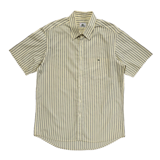 Lacoste Vintage 90's Yellow Blue Striped Short Sleeve Shirt Uk Men's Size L