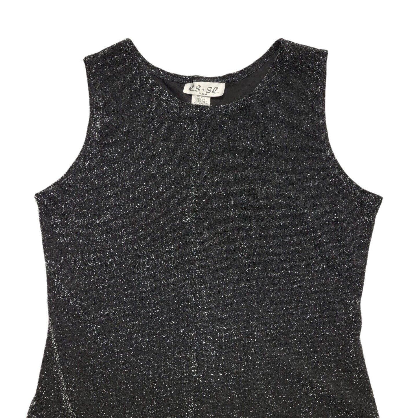 Es.Se Vintage 80's Black & Silver Sleeveless Long Glitter Dress Womens UK L