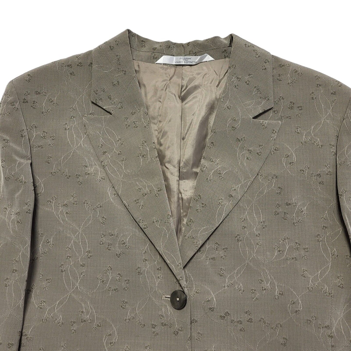 Marks & Spencer Vintage 80s Green Vine Pattern Over Coat Uk 16