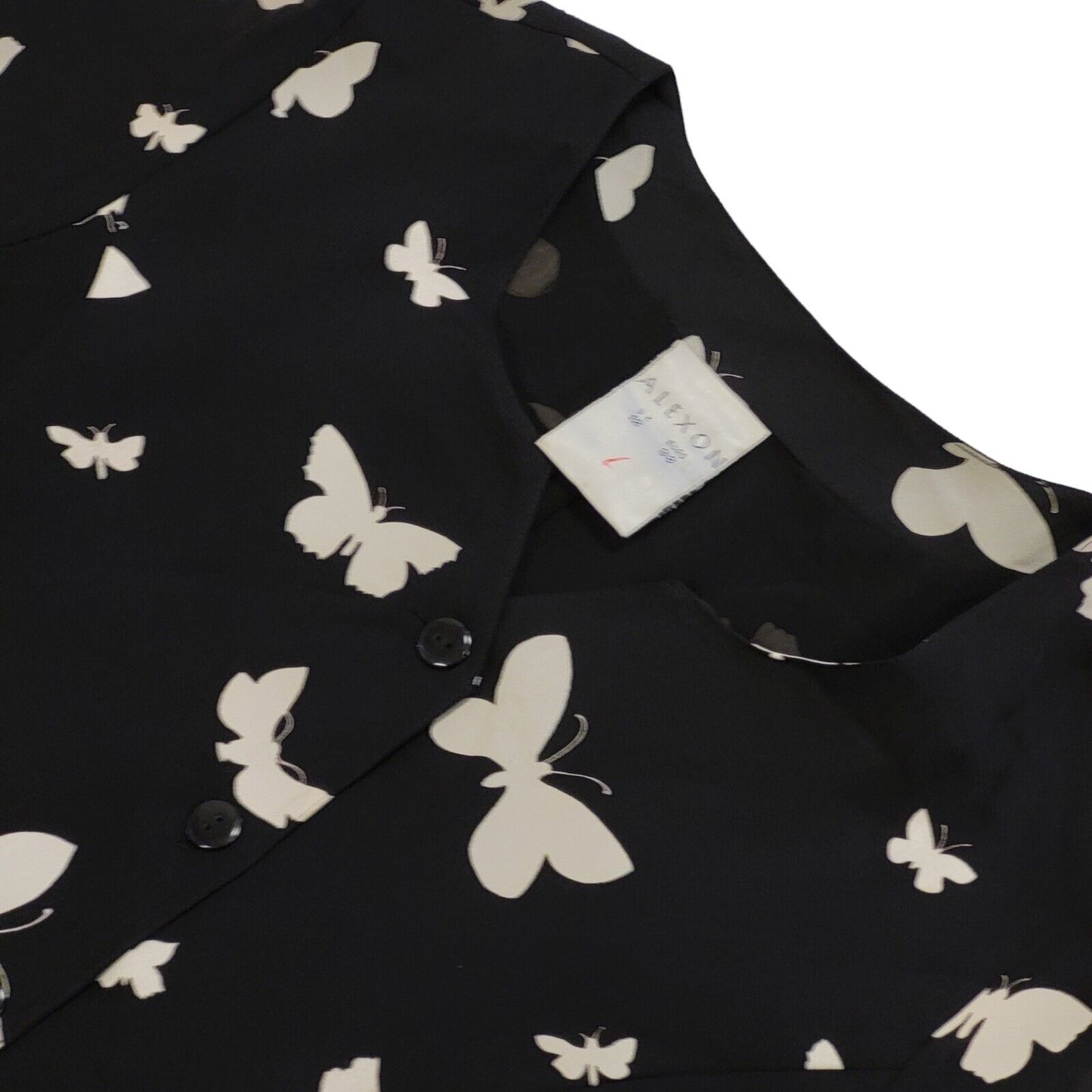 90s Vintage Alexon Black Butterflies Buttoned Daywear Dress Women's Size 12