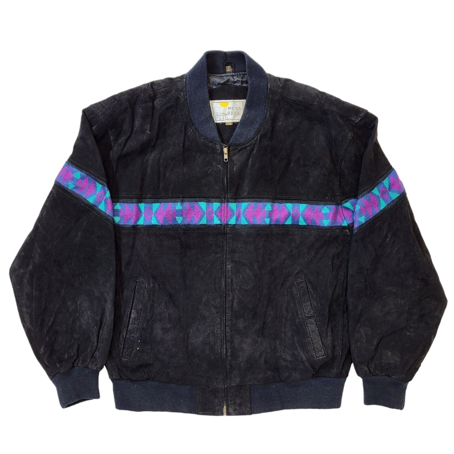 Mesa Ridge 90s Vintage Black Zip Up Suede Jacket Men's Size 2XL