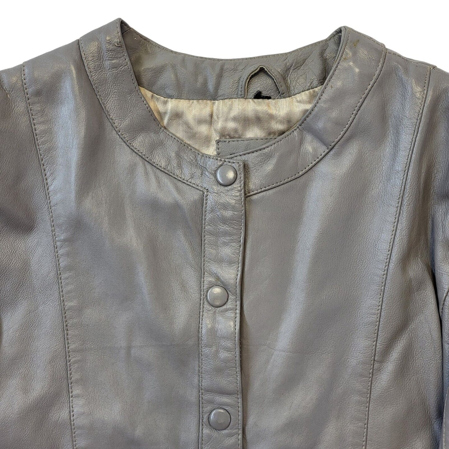 Vintage 90s Grey Leather Jacket With Snap Buttons Women's Size M