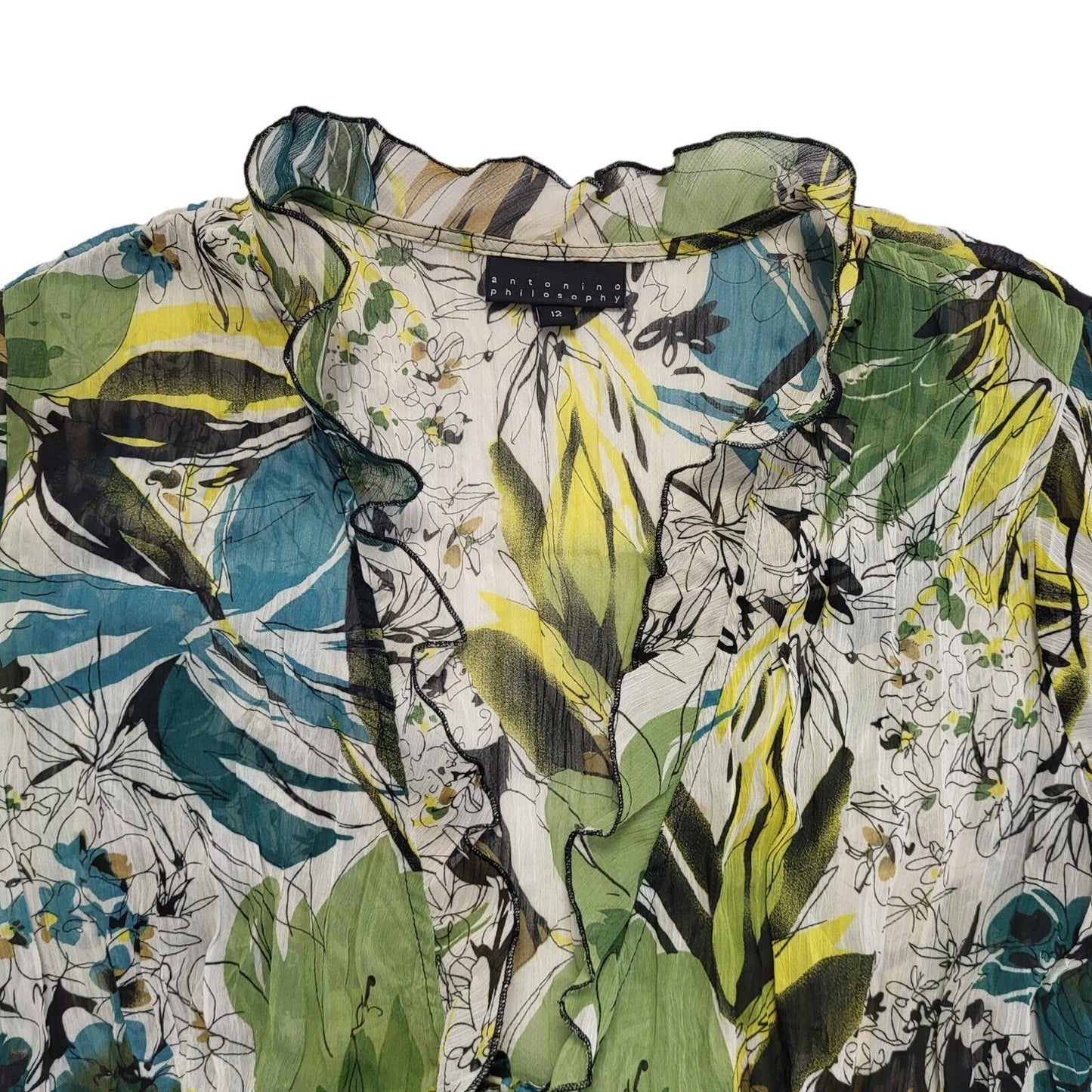 Antonino Philosophy Y2K semi sheer blouse with lettuce hem details Women's Uk 12