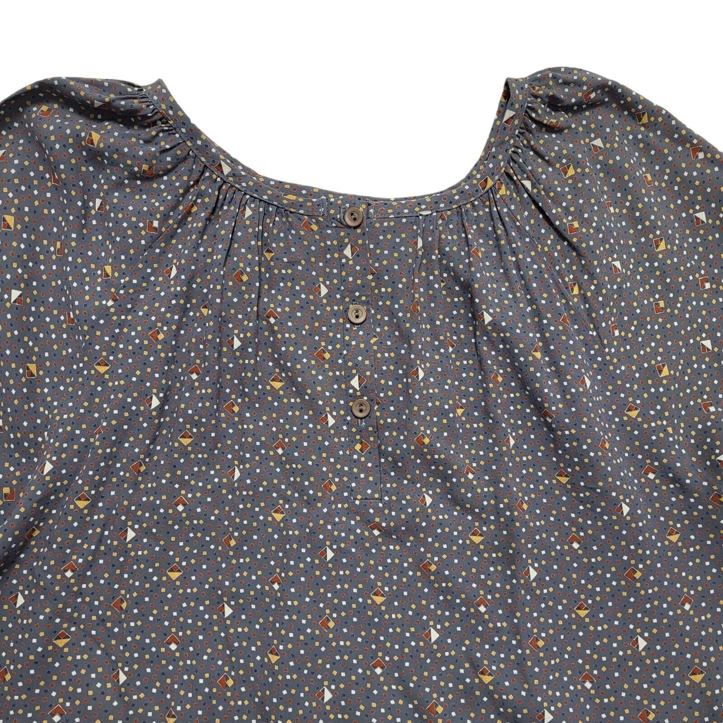 St Michael Vintage 80's Blue Abstract 3/4 Sleeve Blouse Uk Women's Size 16
