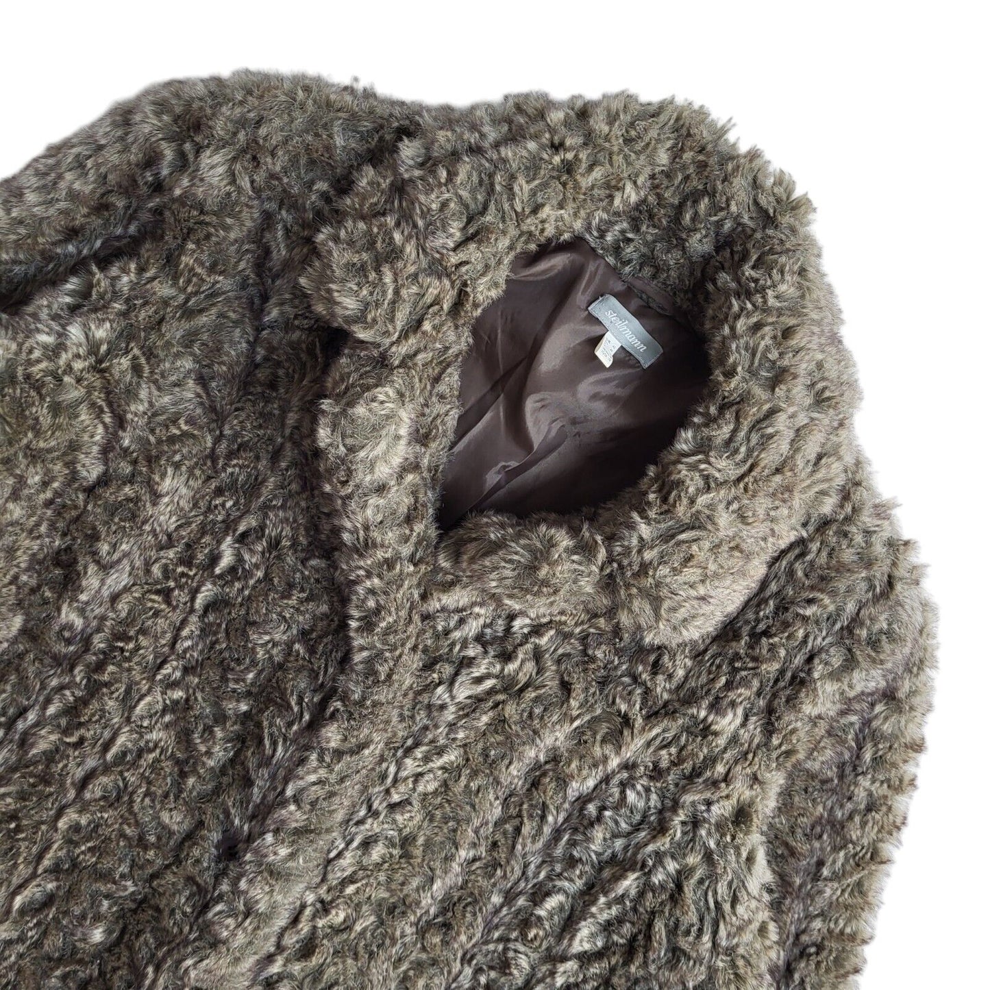 Steilmann Vintage 90's Grey/Brown Button Faux Fur Coat UK Women's Size 16