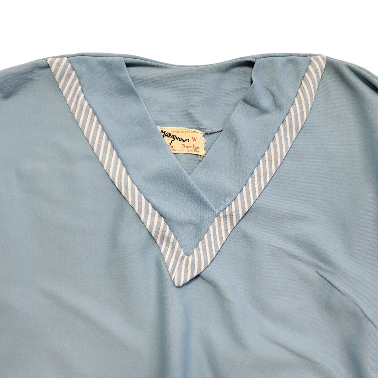 Marathon 80's Blue V-Neck 3/4  Sleeve Batwing Sweatshirt Top Womens UK Size 10
