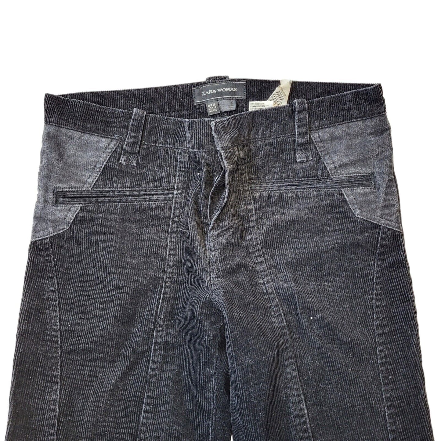 Zara Corduroy Y2K Black Skinny Trousers Women's Size 8 W26 L33