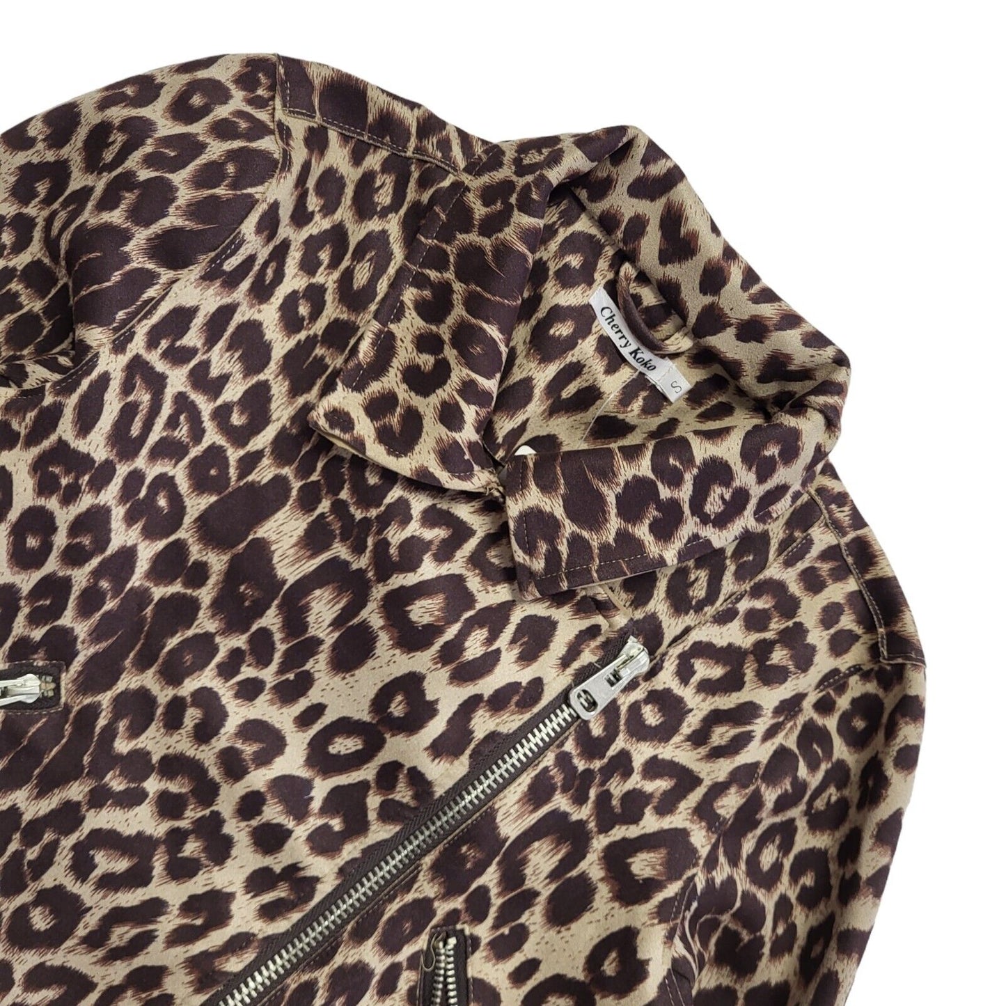 Cherry Koko Brown 90s Vintage Zipped Animal Print Jacket Uk Women's Size S Bnwt