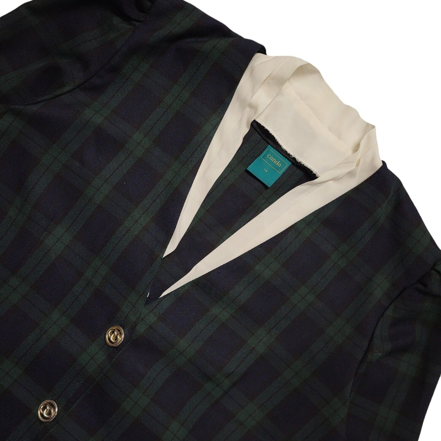 Canda Vintage 70s Blue Green Check 3/4 Sleeve Dress Uk Women's Size 14 W32