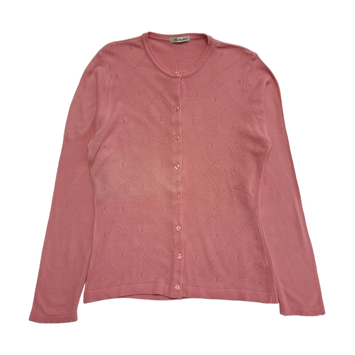 Berkertex Vintage 80s Pink Diamond Knit Cardigan UK Women's Size M / L