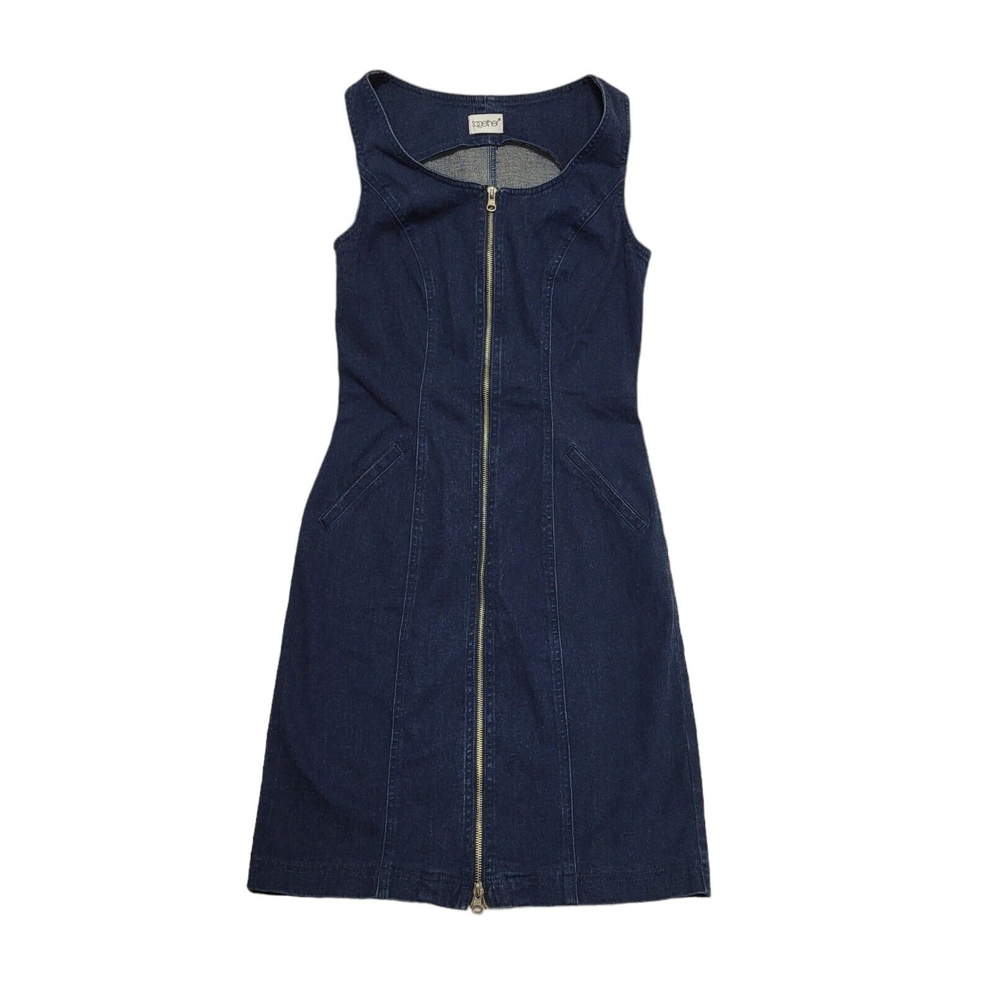 Together Vintage 90's Blue Full Zip Denim Dress Womens UK 10