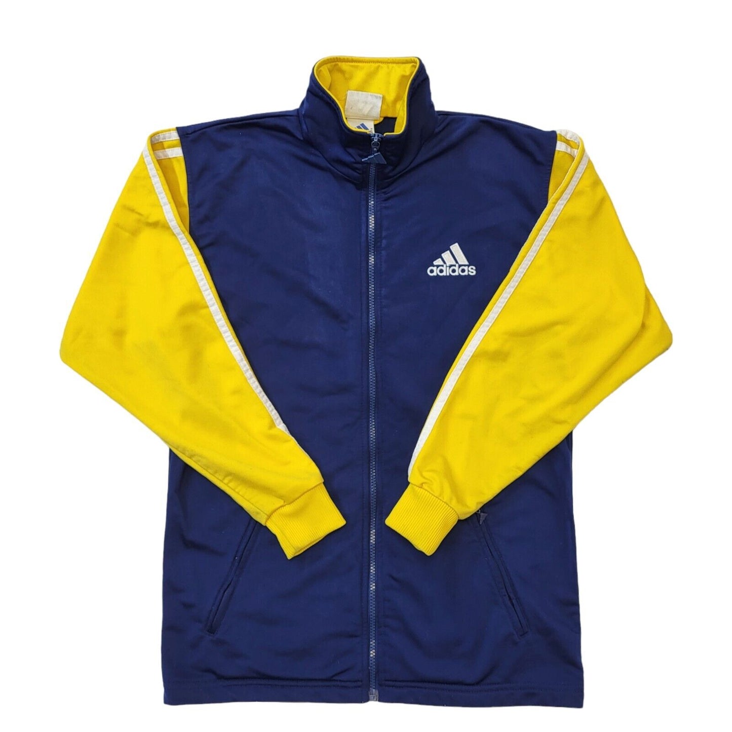 Adidas 90s Vintage Navy Blue & Yellow Zip Up Track Jacket Men's Size XS